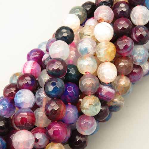 Natural Agate Beads Strands,Round,Faceted,Mixed Color,8mm,Hole:1mm,about 47 pcs/strand,about 36 g/strand,5 strands/package,14.96"(38cm),XBGB06546vbnb-L020