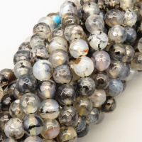 Natural Agate Beads Strands,Round,Faceted,Milky Black,8mm,Hole:1mm,about 47 pcs/strand,about 36 g/strand,5 strands/package,14.96"(38cm),XBGB06548vbnb-L020
