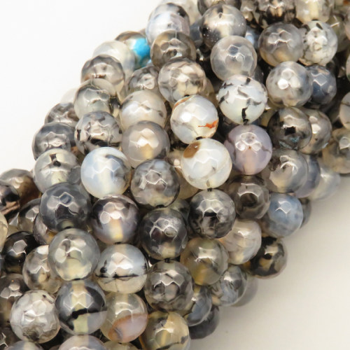 Natural Agate Beads Strands,Round,Faceted,Milky Black,8mm,Hole:1mm,about 47 pcs/strand,about 36 g/strand,5 strands/package,14.96"(38cm),XBGB06548vbnb-L020