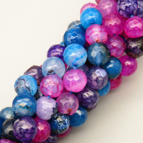 Natural Agate Beads Strands,Round,Faceted,Mixed Color,8mm,Hole:1mm,about 47 pcs/strand,about 36 g/strand,5 strands/package,14.96"(38cm),XBGB06550vbnb-L020