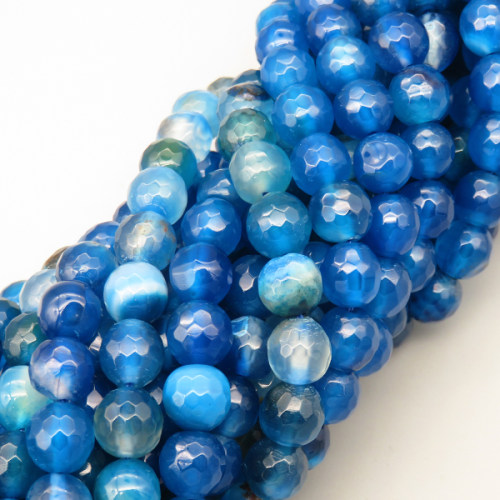 Natural Agate Beads Strands,Round,Faceted,Royal Blue,8mm,Hole:1mm,about 47 pcs/strand,about 36 g/strand,5 strands/package,14.96"(38cm),XBGB06552vbnb-L020