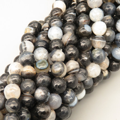 Natural Agate Beads Strands,Round,Faceted,White and Black,8mm,Hole:1mm,about 47 pcs/strand,about 36 g/strand,5 strands/package,14.96"(38cm),XBGB06556vbnb-L020