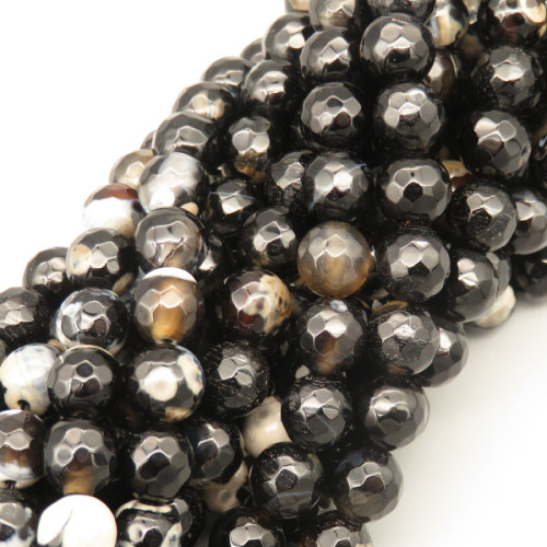Natural Agate Beads Strands,Round,Faceted,White and Black,8mm,Hole:1mm,about 47 pcs/strand,about 36 g/strand,5 strands/package,14.96"(38cm),XBGB06558vbnb-L020