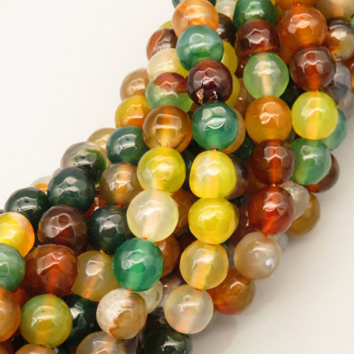 Natural Agate Beads Strands,Round,Faceted,Brown Green Yellow,8mm,Hole:1mm,about 47 pcs/strand,about 36 g/strand,5 strands/package,14.96"(38cm),XBGB06572vbnb-L020
