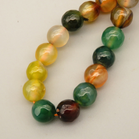 Natural Agate Beads Strands,Round,Faceted,Brown Green Yellow,8mm,Hole:1mm,about 47 pcs/strand,about 36 g/strand,5 strands/package,14.96"(38cm),XBGB06572vbnb-L020