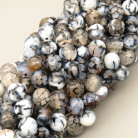 Natural Agate Beads Strands,Round,Faceted,Milky Black,8mm,Hole:1mm,about 47 pcs/strand,about 36 g/strand,5 strands/package,14.96"(38cm),XBGB06574vbnb-L020