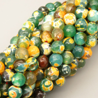 Natural Agate Beads Strands,Round,Faceted,Yellow Emerald Green,8mm,Hole:1mm,about 47 pcs/strand,about 36 g/strand,5 strands/package,14.96"(38cm),XBGB06576vbnb-L020