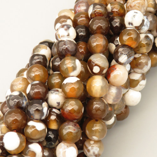 Natural Agate Beads Strands,Round,Faceted,Brown White,8mm,Hole:1mm,about 47 pcs/strand,about 36 g/strand,5 strands/package,14.96"(38cm),XBGB06582vbnb-L020