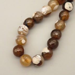 Natural Agate Beads Strands,Round,Faceted,Brown White,8mm,Hole:1mm,about 47 pcs/strand,about 36 g/strand,5 strands/package,14.96"(38cm),XBGB06582vbnb-L020