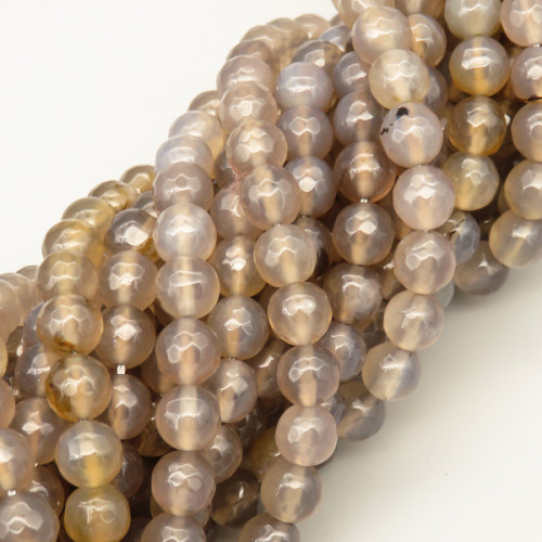 Natural Agate Beads Strands,Round,Faceted,gray,8mm,Hole:1mm,about 47 pcs/strand,about 36 g/strand,5 strands/package,14.96"(38cm),XBGB06590vbnb-L020
