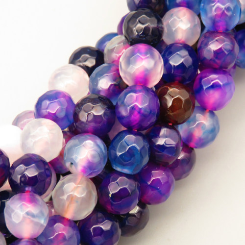Natural Agate Beads Strands,Round,Faceted,Purple Royal Blue,8mm,Hole:1mm,about 47 pcs/strand,about 36 g/strand,5 strands/package,14.96"(38cm),XBGB06594vbnb-L020