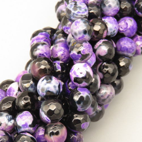 Natural Agate Beads Strands,Round,Faceted,Purple Black,8mm,Hole:1mm,about 47 pcs/strand,about 36 g/strand,5 strands/package,14.96"(38cm),XBGB06598vbnb-L020