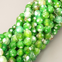 Natural Agate Beads Strands,Round,Faceted,Green and White,8mm,Hole:1mm,about 47 pcs/strand,about 36 g/strand,5 strands/package,14.96"(38cm),XBGB06600vbnb-L020