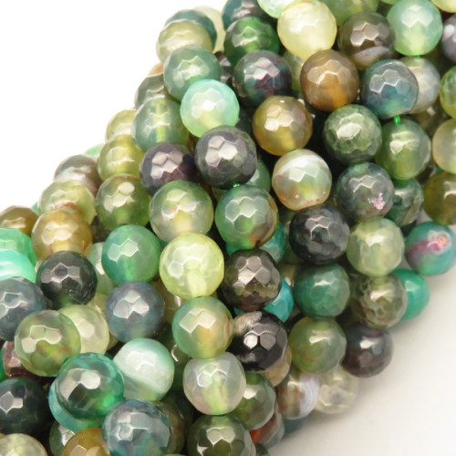 Natural Agate Beads Strands,Round,Faceted,Grass Green,8mm,Hole:1mm,about 47 pcs/strand,about 36 g/strand,5 strands/package,14.96"(38cm),XBGB06610vbnb-L020