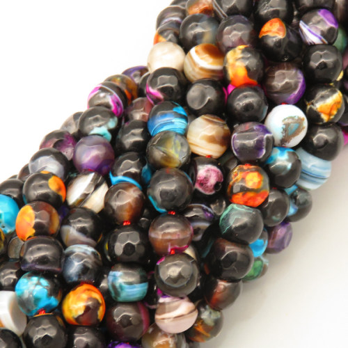 Natural Agate Beads Strands,Round,Faceted,Mixed Color,8mm,Hole:1mm,about 47 pcs/strand,about 36 g/strand,5 strands/package,14.96"(38cm),XBGB06614vbnb-L020