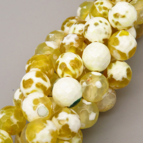 Natural Agate Beads Strands,Round,Faceted,Yellow and White,10mm,Hole:1mm,about 38 pcs/strand,about 55 g/strand,5 strands/package,14.96"(38cm),XBGB06616bbov-L020