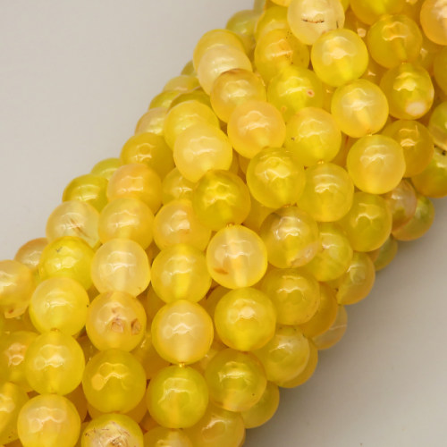 Natural Agate Beads Strands,Round,Faceted,Yellow,10mm,Hole:1mm,about 38 pcs/strand,about 55 g/strand,5 strands/package,14.96"(38cm),XBGB06622bbov-L020