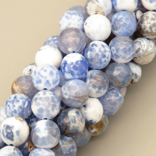 Natural Agate Beads Strands,Round,Faceted,Light Blue and White,10mm,Hole:1mm,about 38 pcs/strand,about 55 g/strand,5 strands/package,14.96"(38cm),XBGB06628bbov-L020