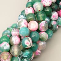 Natural Agate Beads Strands,Round,Faceted,Dark Green Powder White,10mm,Hole:1mm,about 38 pcs/strand,about 55 g/strand,5 strands/package,14.96"(38cm),XBGB06632bbov-L020