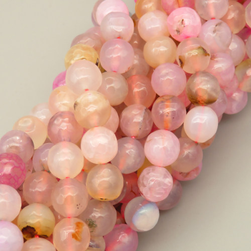 Natural Agate Beads Strands,Round,Faceted,Rice White,10mm,Hole:1mm,about 38 pcs/strand,about 55 g/strand,5 strands/package,14.96"(38cm),XBGB06636bbov-L020