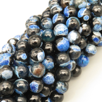 Natural Agate Beads Strands,Round,Faceted,Black Blue and White,10mm,Hole:1mm,about 38 pcs/strand,about 55 g/strand,5 strands/package,14.96"(38cm),XBGB06638bbov-L020