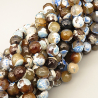 Natural Agate Beads Strands,Round,Faceted,Brown Blue,10mm,Hole:1mm,about 38 pcs/strand,about 55 g/strand,5 strands/package,14.96"(38cm),XBGB06650bbov-L020