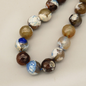 Natural Agate Beads Strands,Round,Faceted,Brown Blue,10mm,Hole:1mm,about 38 pcs/strand,about 55 g/strand,5 strands/package,14.96"(38cm),XBGB06650bbov-L020