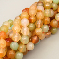 Natural Agate Beads Strands,Round,Faceted,Green Brown,10mm,Hole:1mm,about 38 pcs/strand,about 55 g/strand,5 strands/package,14.96"(38cm),XBGB06654bbov-L020