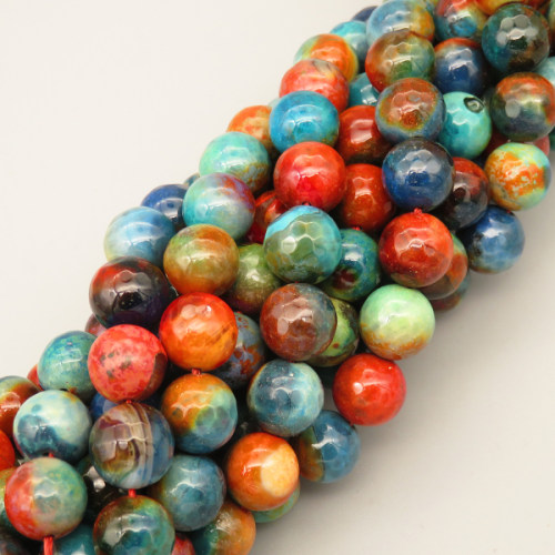 Natural Agate Beads Strands,Round,Faceted,Mixed Color,10mm,Hole:1mm,about 38 pcs/strand,about 55 g/strand,5 strands/package,14.96"(38cm),XBGB06664bbov-L020