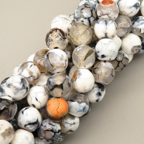 Natural Agate Beads Strands,Round,Faceted,White and Black,10mm,Hole:1mm,about 38 pcs/strand,about 55 g/strand,5 strands/package,14.96"(38cm),XBGB06668bbov-L020
