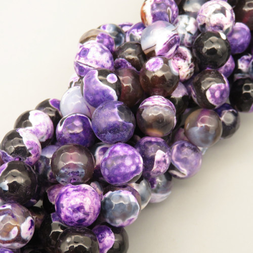 Natural Agate Beads Strands,Round,Faceted,Purple Black and White,10mm,Hole:1mm,about 38 pcs/strand,about 55 g/strand,5 strands/package,14.96"(38cm),XBGB06670bbov-L020
