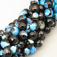 Natural Fire Agate Beads Strands,Round,Faceted,Blue Black,10mm,Hole:1mm,about 38 pcs/strand,about 55 g/strand,5 strands/package,14.96"(38cm),XBGB06674bbov-L020