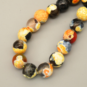 Natural Fire Agate Beads Strands,Round,Faceted,Black Orange Yellow,10mm,Hole:1mm,about 38 pcs/strand,about 55 g/strand,5 strands/package,14.96"(38cm),XBGB06676bbov-L020