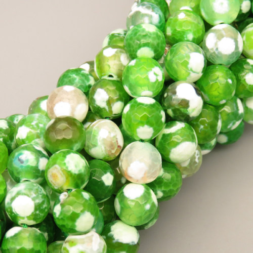 Natural Agate Beads Strands,Round,Faceted,Grass Green White,10mm,Hole:1mm,about 38 pcs/strand,about 55 g/strand,5 strands/package,14.96"(38cm),XBGB06680bbov-L020