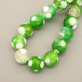 Natural Agate Beads Strands,Round,Faceted,Grass Green White,10mm,Hole:1mm,about 38 pcs/strand,about 55 g/strand,5 strands/package,14.96"(38cm),XBGB06680bbov-L020