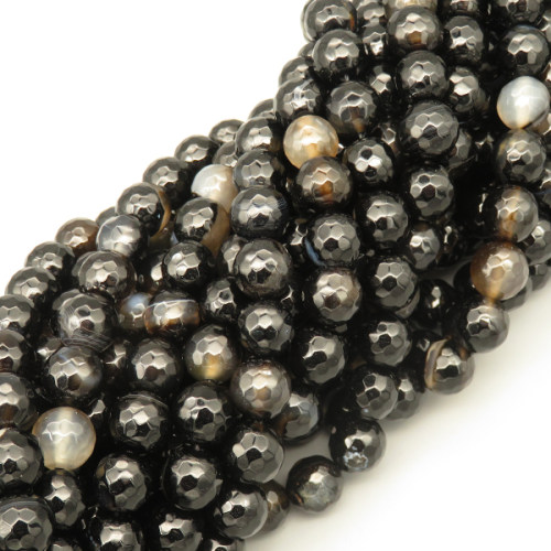 Natural Agate Beads Strands,Round,Faceted,Black,10mm,Hole:1mm,about 38 pcs/strand,about 55 g/strand,5 strands/package,14.96"(38cm),XBGB06682bbov-L020