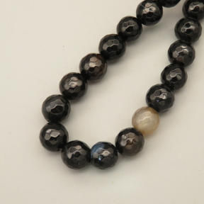 Natural Agate Beads Strands,Round,Faceted,Black,10mm,Hole:1mm,about 38 pcs/strand,about 55 g/strand,5 strands/package,14.96"(38cm),XBGB06682bbov-L020