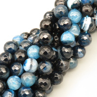 Natural Agate Beads Strands,Round,Faceted,Black Cyan,10mm,Hole:1mm,about 38 pcs/strand,about 55 g/strand,5 strands/package,14.96"(38cm),XBGB06684bbov-L020