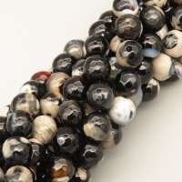 Natural Agate Beads Strands,Round,Faceted,Gray and Black,10mm,Hole:1mm,about 38 pcs/strand,about 55 g/strand,5 strands/package,14.96"(38cm),XBGB06686bbov-L020