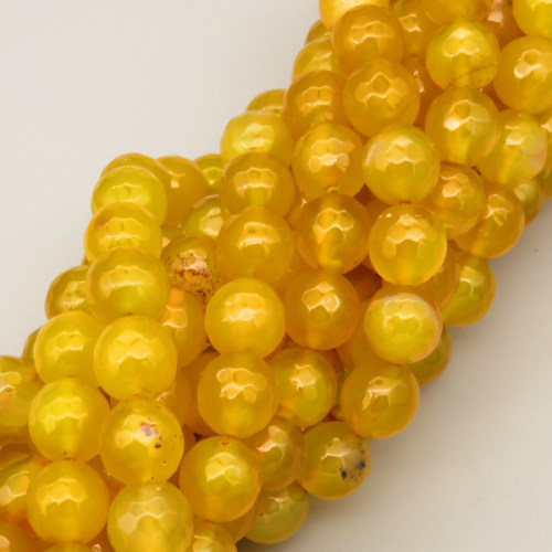 Natural Agate Beads Strands,Round,Faceted,Yellow,10mm,Hole:1mm,about 38 pcs/strand,about 55 g/strand,5 strands/package,14.96"(38cm),XBGB06688bbov-L020