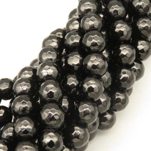 Natural Agate Beads Strands,Round,Faceted,Black,10mm,Hole:1mm,about 38 pcs/strand,about 55 g/strand,5 strands/package,14.96"(38cm),XBGB06690bbov-L020