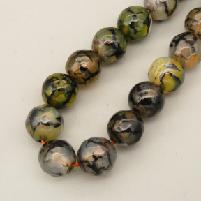 Natural Dragon Veins Agate Beads Strands,Round,Faceted,Black and White,10mm,Hole:1mm,about 38 pcs/strand,about 55 g/strand,5 strands/package,14.96"(38cm),XBGB06700bbov-L020