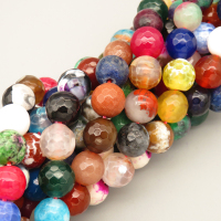 Natural Agate Beads Strands,Round,Faceted,Mixed Color,10mm,Hole:1mm,about 38 pcs/strand,about 55 g/strand,5 strands/package,14.96"(38cm),XBGB06706bbov-L020
