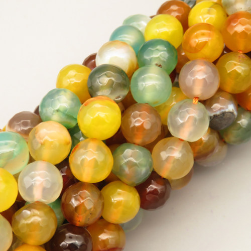 Natural Agate Beads Strands,Round,Faceted,Brownish Green,10mm,Hole:1mm,about 38 pcs/strand,about 55 g/strand,5 strands/package,14.96"(38cm),XBGB06710bbov-L020