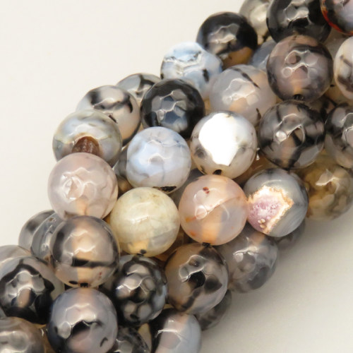 Natural Agate Beads Strands,Round,Faceted,Milky Black,10mm,Hole:1mm,about 38 pcs/strand,about 55 g/strand,5 strands/package,14.96"(38cm),XBGB06720bbov-L020