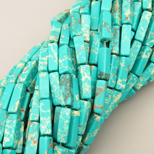 Natural Imperial Jasper Beads Strands,Long Block,Cyan Blue,4x13mm,Hole:1.2mm,about 30 pcs/strand,about 80 g/strand,5 strands/package,14.96"(38cm),XBGB06738bhva-L020