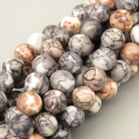 Natural Riverstones Beads Strands,Round,Grey and White,6mm,Hole:0.8mm,about 63 pcs/strand,about 22 g/strand,5 strands/package,14.96"(38cm),XBGB06754vbmb-L020