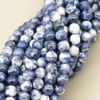 Natural Riverstones Beads Strands,Round,Blue and White,6mm,Hole:0.8mm,about 63 pcs/strand,about 22 g/strand,5 strands/package,14.96"(38cm),XBGB06756vbmb-L020