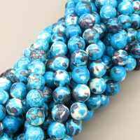 Natural Riverstones Beads Strands,Round,Black Blue White,8mm,Hole:1mm,about 47 pcs/strand,about 36 g/strand,5 strands/package,14.96"(38cm),XBGB06764vbnb-L020