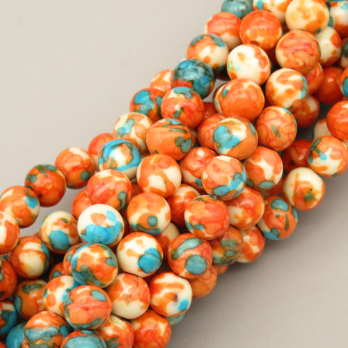 Natural Riverstones Beads Strands,Round,Blue Orange,6mm,Hole:0.8mm,about 63 pcs/strand,about 22 g/strand,5 strands/package,14.96"(38cm),XBGB06766vbmb-L020